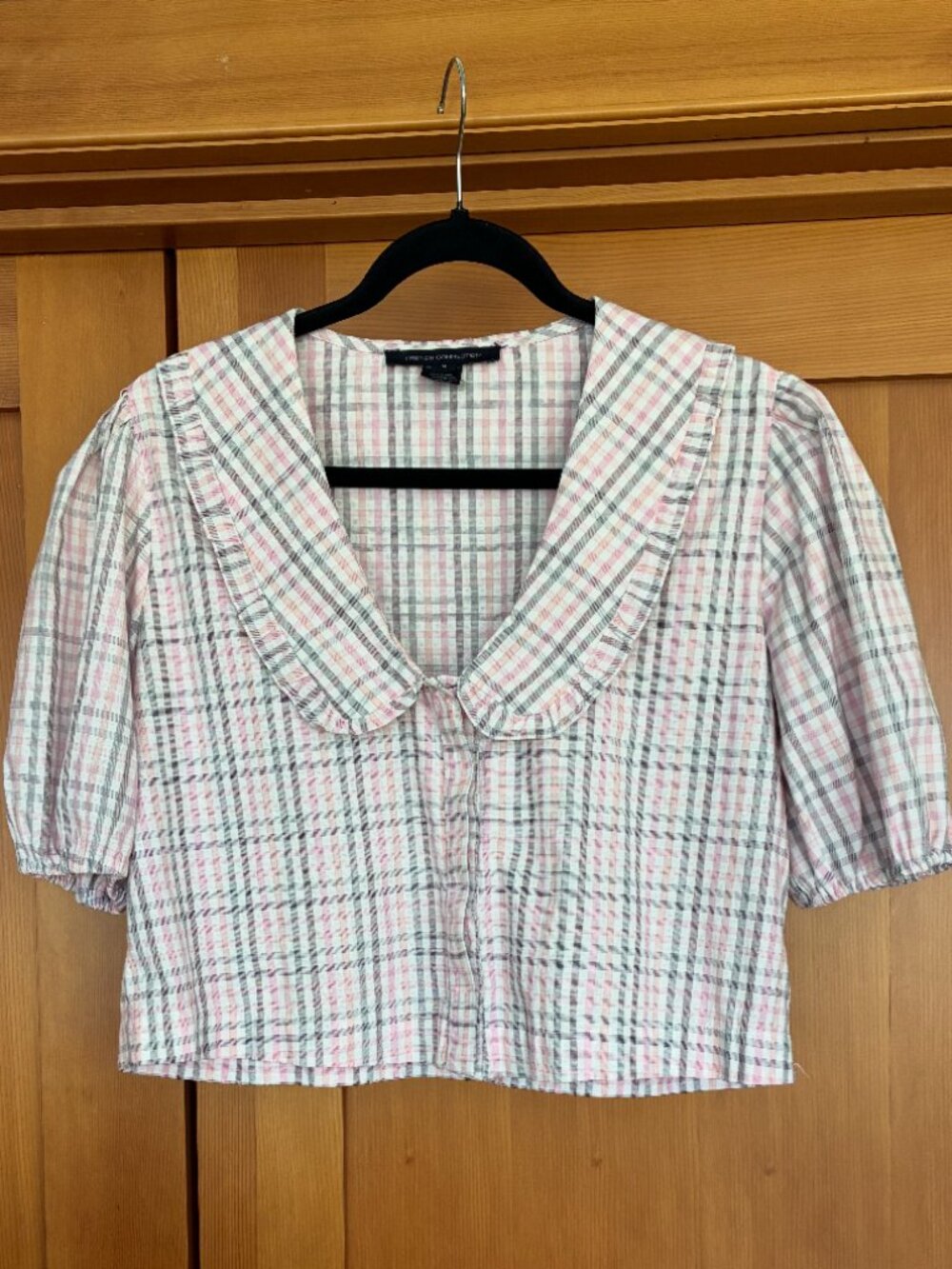 French Connection gingham top with oversize collar